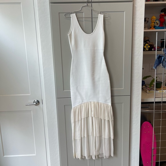 Herve Leger Dresses & Skirts - Herve Leger Paris White Bandage Silk Ruffle Trim Formal Cocktail Dress Small